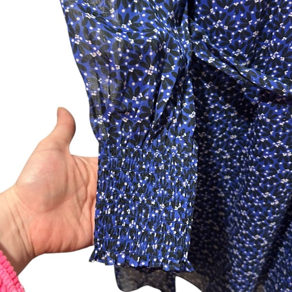 Boden Mara Bramble smocked blue long sheer sleeves dress Anthropologie Size 8 - Picture 9 of 9